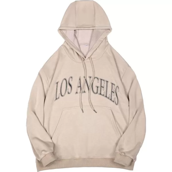 Flygo Women's Oversized Letter Graphic Print Drawstring Vintage Drop Shoulder Hoodies Long Sleeve Pullover Sweatshirt