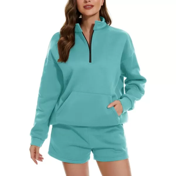 Flygo Womens Sweat Sets Fleece Sweatsuit 2 Piece Outfit Half Zip Sweatshirt Sweatpants Joggers Tracksuit Set