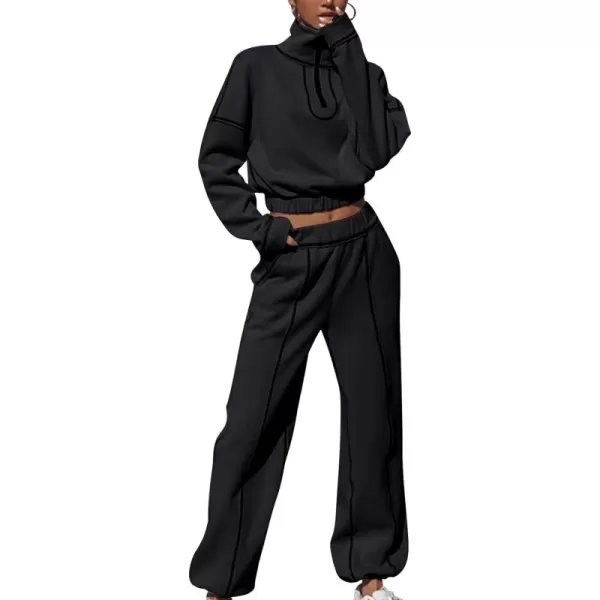 Flygo Womens Sweat Sets Fleece Sweatsuit 2 Piece Outfit Half Zip Sweatshirt Sweatpants Joggers Tracksuit Set