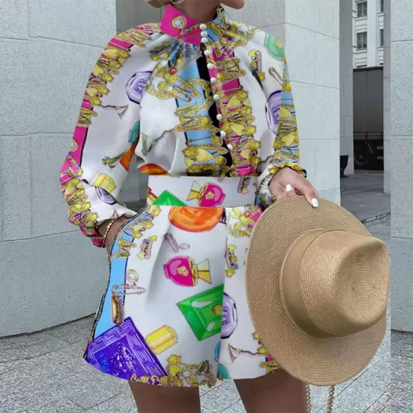 Flygo 2 piece Shirt and Shorts Sets Button Blouse Printing Loose Cotton Linen Elastic Waist Lounge Set Outfits
