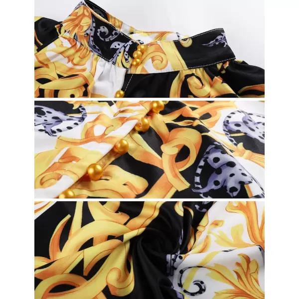 Flygo 2 piece Shirt and Shorts Sets Button Blouse Printing Loose Cotton Linen Elastic Waist Lounge Set Outfits