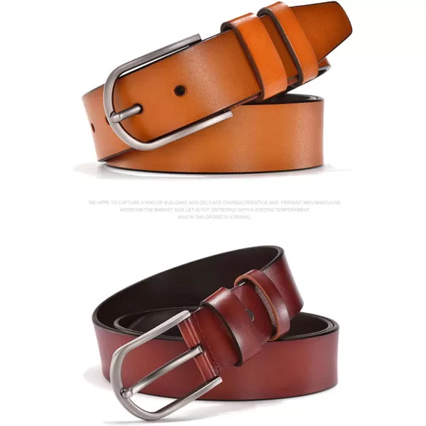 Flygo Genuine Leather Dress Belt For Men 1.5" Single Prong Buckle Jeans Belt