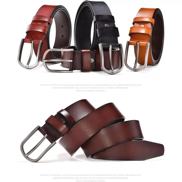 Flygo Genuine Leather Dress Belt For Men 1.5" Single Prong Buckle Jeans Belt