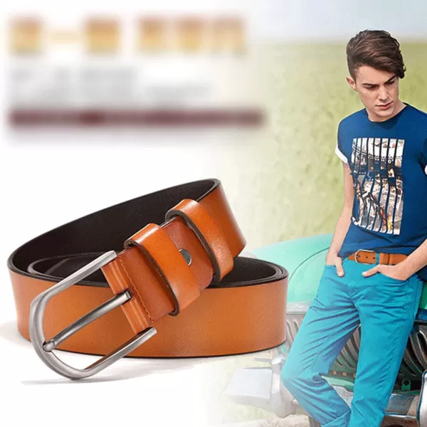 Flygo Genuine Leather Dress Belt For Men 1.5" Single Prong Buckle Jeans Belt