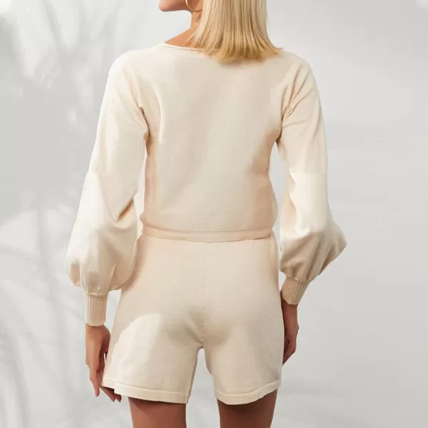 Flygo Lougewear for Women 2 Piece Knitted Jogging Suits Long Sleeve Pajamas shorts Sweatsuit Sets