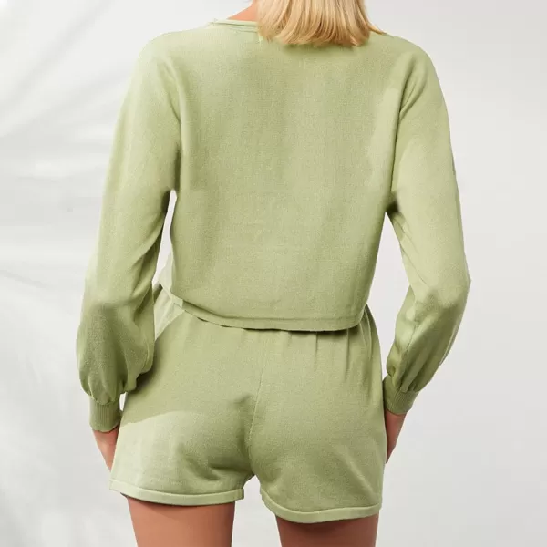 Flygo Lougewear for Women 2 Piece Knitted Jogging Suits Long Sleeve Pajamas shorts Sweatsuit Sets