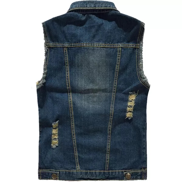 Flygo Men's Button Down Distressed Denim Vest Ripped Trucker Jean Outwear