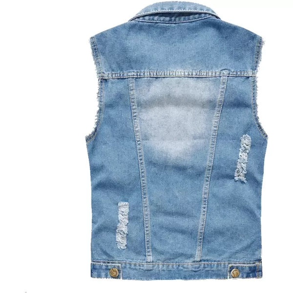 Flygo Men's Button Down Distressed Denim Vest Ripped Trucker Jean Outwear