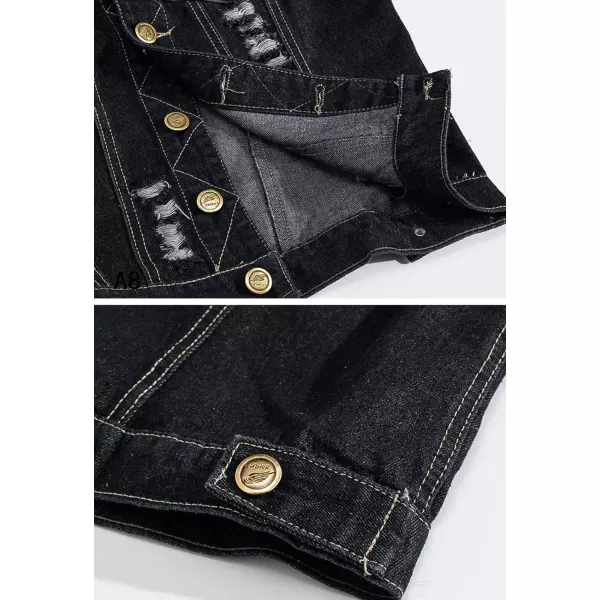 Flygo Men's Button Down Distressed Denim Vest Ripped Trucker Jean Outwear
