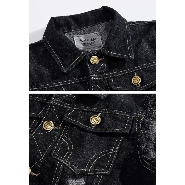 Flygo Men's Button Down Distressed Denim Vest Ripped Trucker Jean Outwear