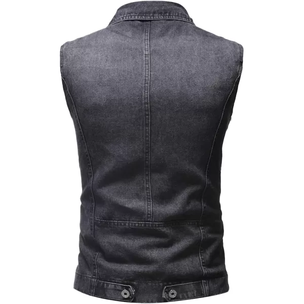 Flygo Mens Button Down Ripped Denim Vest Sleeveless Jean Trucker Jacket