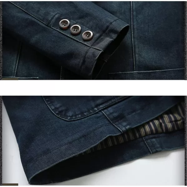 Flygo Men's Casual 3 Buttons Denim Blazer Slim Lapel Washed Denim Suit Jacket