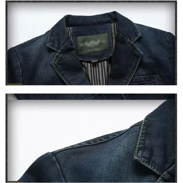 Flygo Men's Casual 3 Buttons Denim Blazer Slim Lapel Washed Denim Suit Jacket