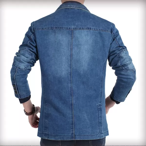Flygo Men's Casual 3 Buttons Denim Blazer Slim Lapel Washed Denim Suit Jacket