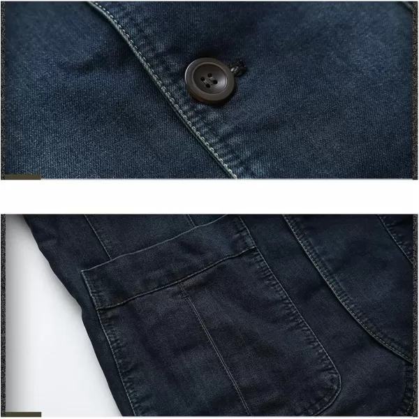 Flygo Men's Casual 3 Buttons Denim Blazer Slim Lapel Washed Denim Suit Jacket