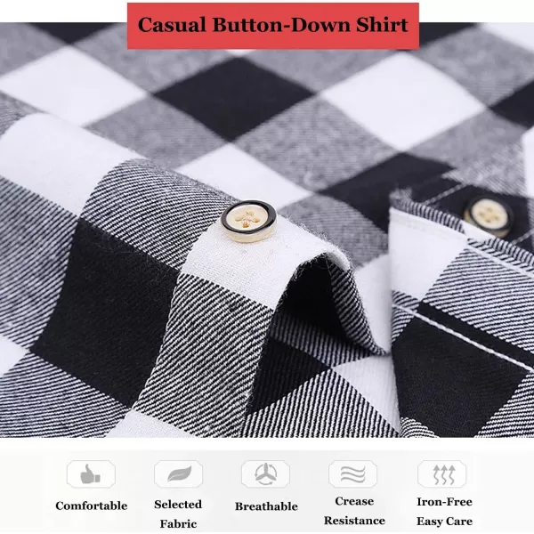Flygo Men's Casual Collared Long Sleeve Plaid Button Down Shirt