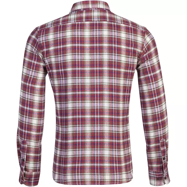 Flygo Men's Casual Collared Long Sleeve Plaid Button Down Shirt