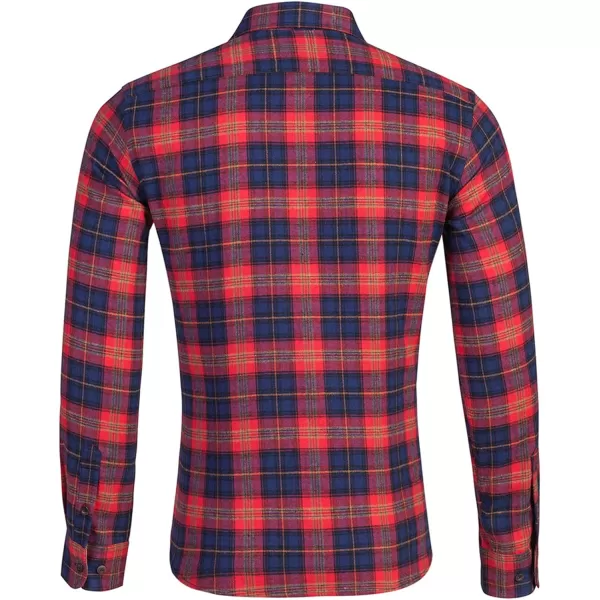Flygo Men's Casual Collared Long Sleeve Plaid Button Down Shirt