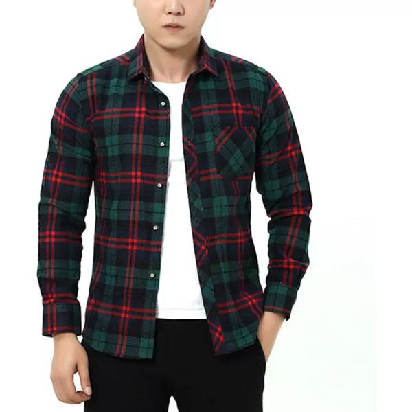 Flygo Men's Casual Collared Long Sleeve Plaid Button Down Shirt