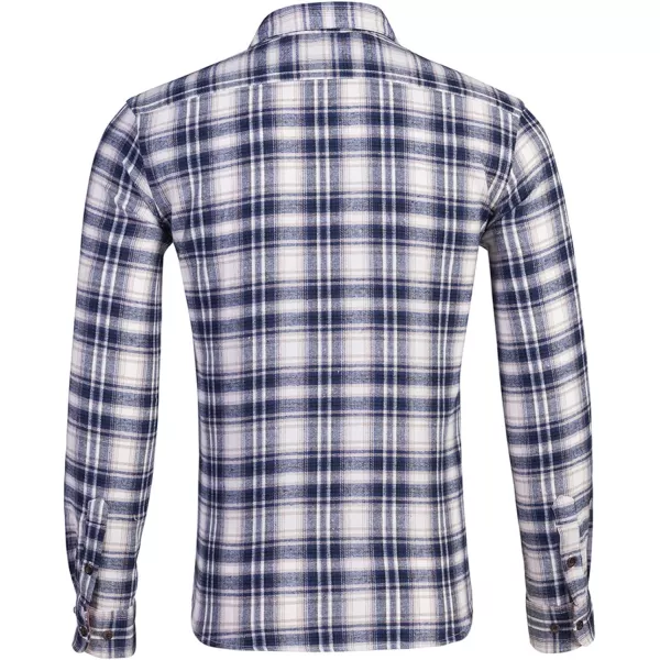 Flygo Men's Casual Collared Long Sleeve Plaid Button Down Shirt