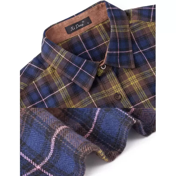 Flygo Men's Casual Collared Long Sleeve Plaid Button Down Shirt