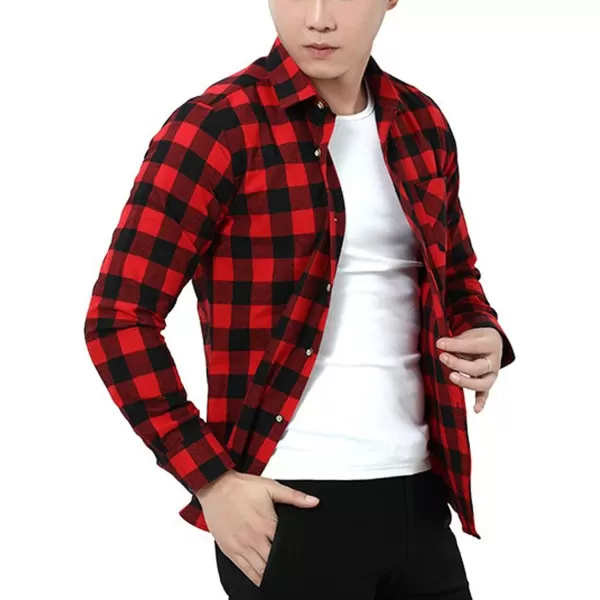 Flygo Men's Casual Collared Long Sleeve Plaid Button Down Shirt