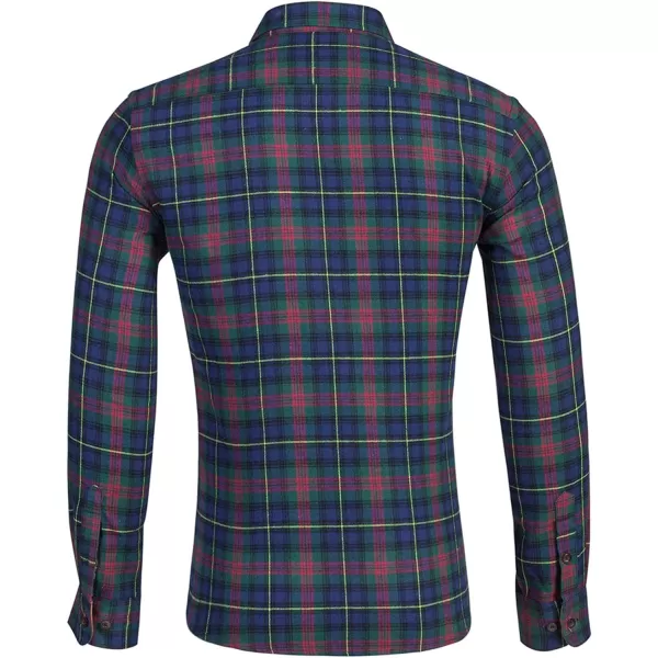 Flygo Men's Casual Collared Long Sleeve Plaid Button Down Shirt