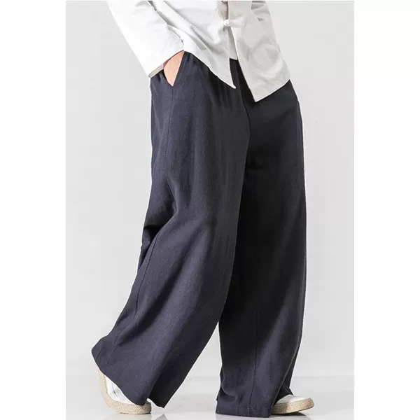 Flygo Mens Casual Cotton Linen Wide Leg Jogging Harem Pants Palazzo Trousers