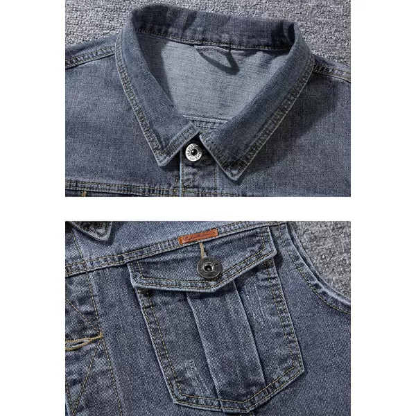 Flygo Men's Casual Lapel Button-Down Denim Vest Sleeveless Trucker Jeans Vests Jacket