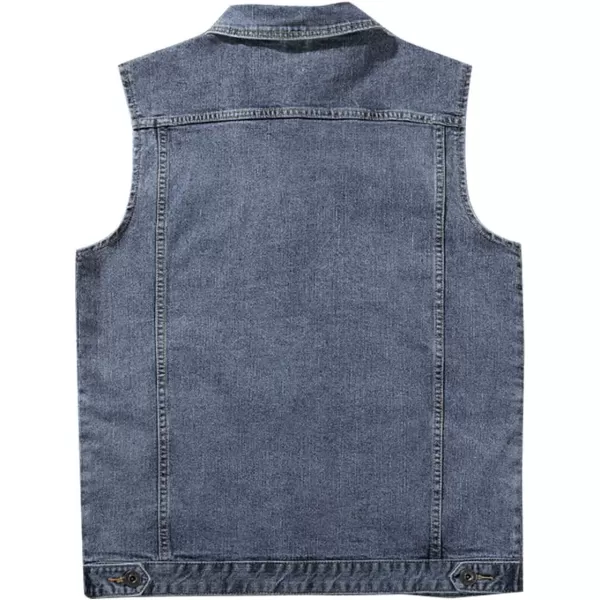 Flygo Men's Casual Lapel Button-Down Denim Vest Sleeveless Trucker Jeans Vests Jacket