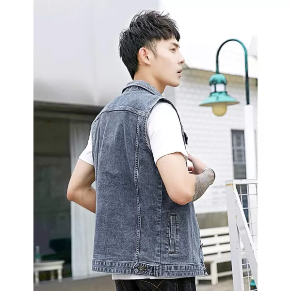 Flygo Men's Casual Lapel Button-Down Denim Vest Sleeveless Trucker Jeans Vests Jacket
