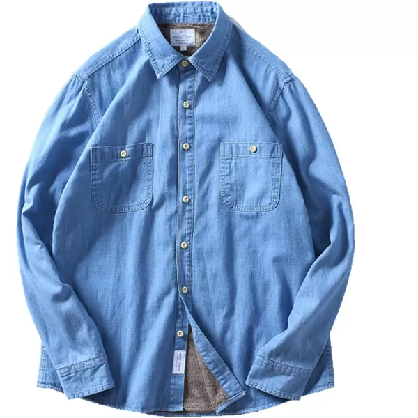Flygo Men's Casual Long Sleeve Sherpa Lined Button Down Denim Shirt Jacket