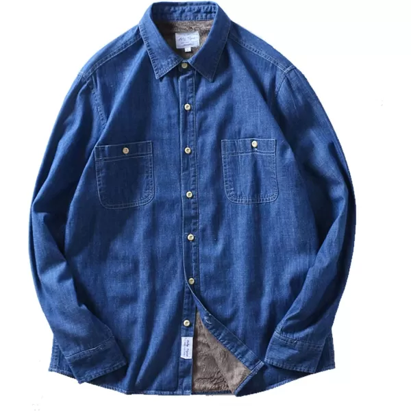 Flygo Men's Casual Long Sleeve Sherpa Lined Button Down Denim Shirt Jacket