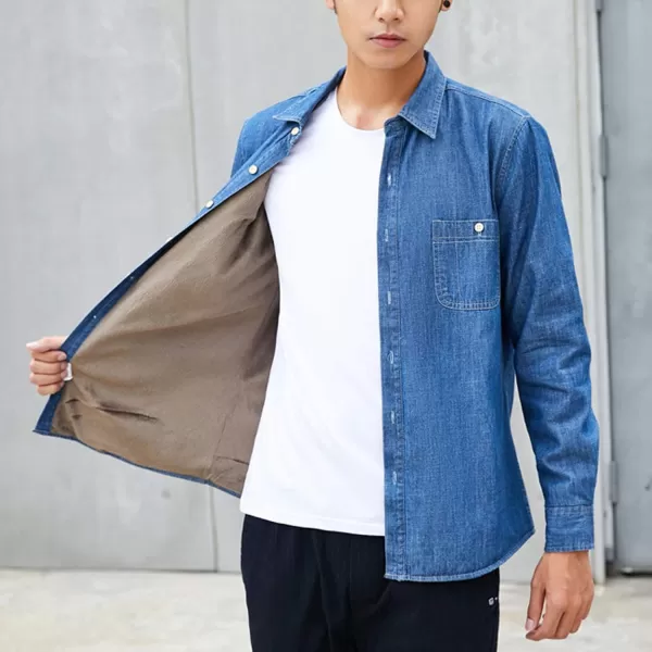 Flygo Men's Casual Long Sleeve Sherpa Lined Button Down Denim Shirt Jacket