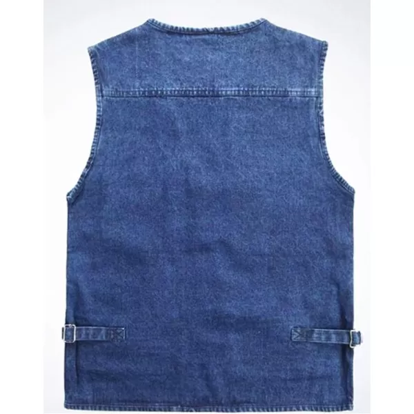 Flygo Men's Casual Outdoor Washed Denim Multi-Pockets Work Travel Safari Fishing Vest Outwear