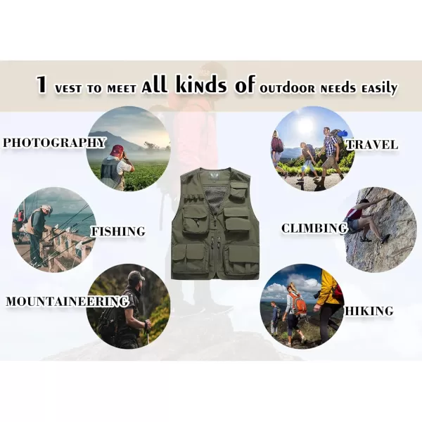 Flygo Men's Casual Outdoor Work Safari Fishing Travel Photo Cargo Vest Jacket Multi Pockets