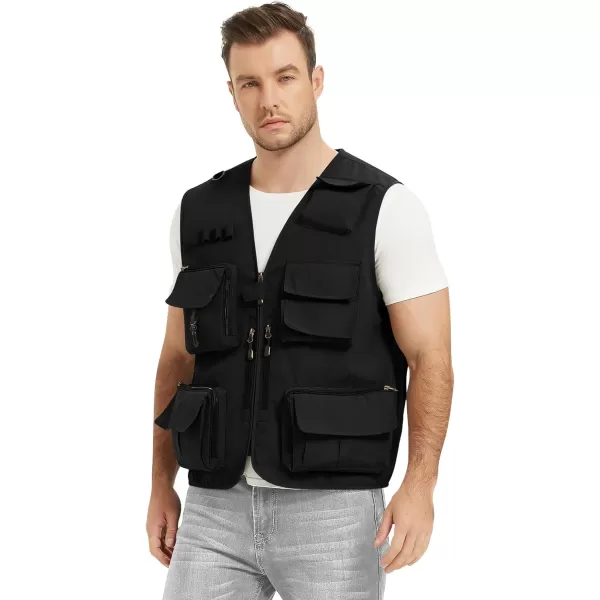 Flygo Men's Casual Outdoor Work Safari Fishing Travel Photo Cargo Vest Jacket Multi Pockets
