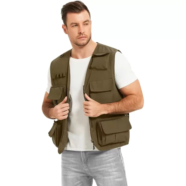 Flygo Men's Casual Outdoor Work Safari Fishing Travel Photo Cargo Vest Jacket Multi Pockets