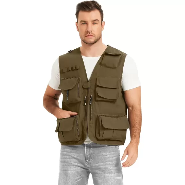 Flygo Men's Casual Outdoor Work Safari Fishing Travel Photo Cargo Vest Jacket Multi Pockets