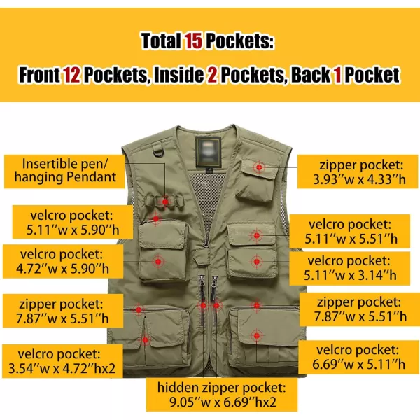 Flygo Men's Casual Outdoor Work Safari Fishing Travel Photo Cargo Vest Jacket Multi Pockets