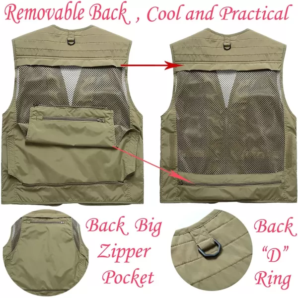 Flygo Men's Casual Outdoor Work Safari Fishing Travel Photo Cargo Vest Jacket Multi Pockets