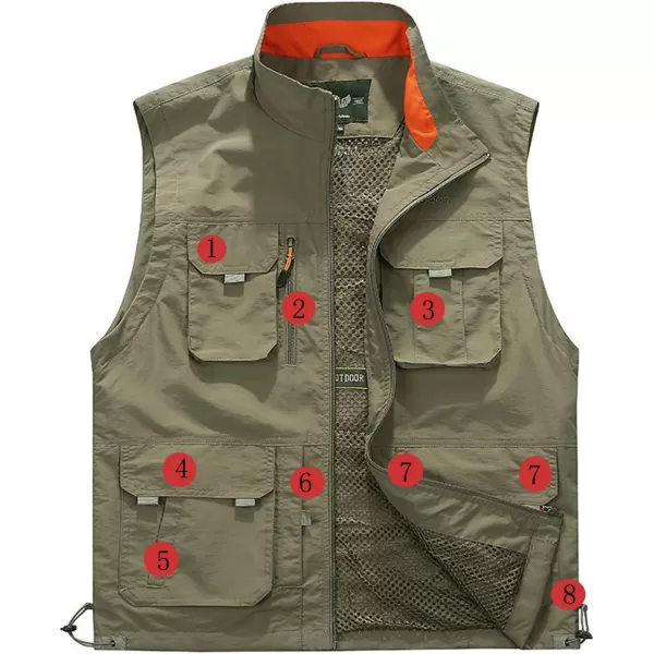 Flygo Men's Casual Outdoor Work Safari Fishing Travel Photo Cargo Vest Jacket Multi Pockets