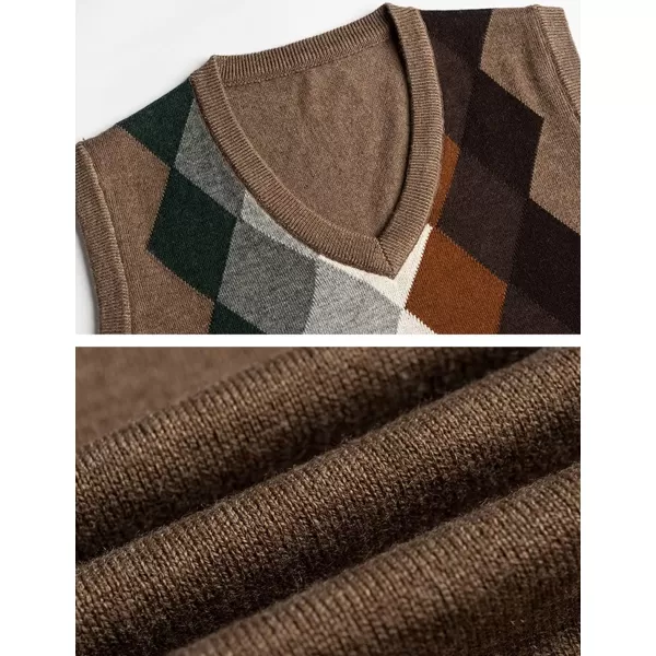 Flygo Men's Casual V-Neck Argyle Knitted Pullover Sweater Vest Knitwear Waistcoat