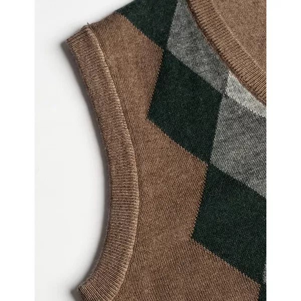 Flygo Men's Casual V-Neck Argyle Knitted Pullover Sweater Vest Knitwear Waistcoat