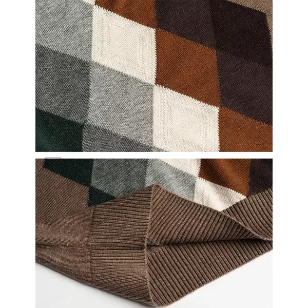 Flygo Men's Casual V-Neck Argyle Knitted Pullover Sweater Vest Knitwear Waistcoat