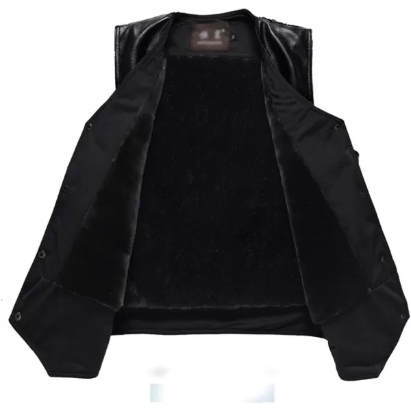 Flygo Men's Classic PU Leather Vest Fleece Sherpa Lined Waistcoat Sleeveless Button Down V Neck Jacket