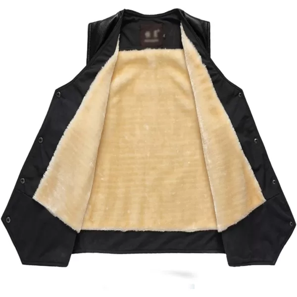 Flygo Men's Classic PU Leather Vest Fleece Sherpa Lined Waistcoat Sleeveless Button Down V Neck Jacket