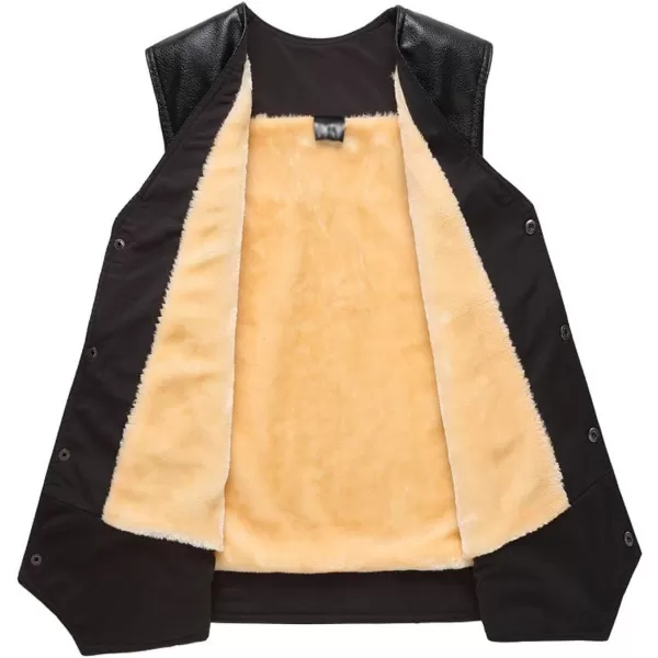 Flygo Men's Classic PU Leather Vest Fleece Sherpa Lined Waistcoat Sleeveless Button Down V Neck Jacket
