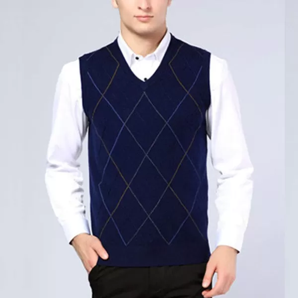 Flygo Men's Classic Pullover Argyle Vest Sweater