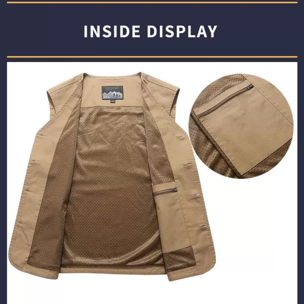 Flygo Mens Cotton Canvas Work Travel Vest Sleeveless Jacket
